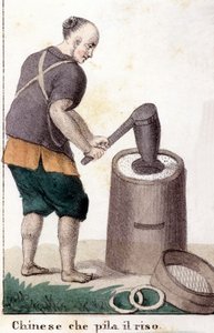 Een Chinees die rijst plundert - in Il costume universale di tutti i popoli del mondo (Het universele kostuum van alle volkeren van de wereld) door Unknown artist