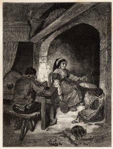 Een herberghaard in Saint Cernin, gravure ter illustratie van een reis naar de vulkanen van centraal Frankrijk in 1864, in 