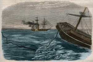 Onderwater telegraaflijnen: Het leggen van een onderzeese kabel door Unknown artist