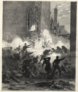 Opstand door de Republikeinen in Catalonië: gevechten in Barcelona in de nacht van 25 op 26 september 1869 - Sexenio Democrático (zes democratische jaren) - Spanje onder het bewind van generaal Francisco Serrano 1869/1870 - Republikeinse opstand in Catalon door Unknown artist