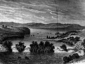Uitzicht op het Victoriameer, Afrika. Gravure in 
