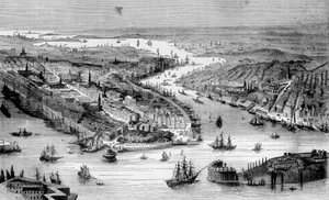 Zicht op New York rond 1840.