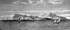 Uitzicht op het eiland Procida bij Napels. 19e eeuwse gravure