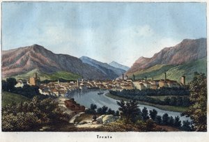 Zicht op Trento (Zuid-Tirol, Italië) (Trento) - 19e eeuw - gravure uit 