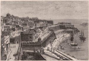 Uitzicht op Valletta en zijn haven in de 19e eeuw