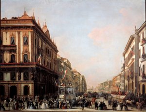 Zicht op de Venezia straat met carnavalswagen, Milaan door Unknown artist