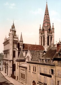 Zicht op de Kerk van Notre Dame in Dijon. Fotochrome ca. 1890 door Unknown artist