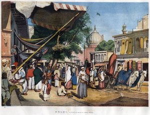 Uitzicht op de stad New Delhi nabij de Moskee Juma Masjid, India in 1857 in 