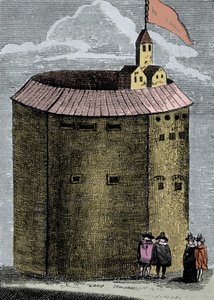 Uitzicht op het Londense Globe Theatre ten tijde van William Shakespeare (1564-1612). Gravure uit de 19e eeuw. door Unknown artist