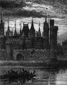 Uitzicht op het Louvre in de 14e eeuw. Gravure in 