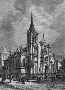 Zicht op de kerk van Saint Séverin in Parijs aan het einde van de 18e eeuw. Gravure uit 