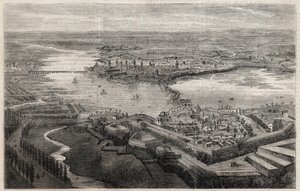 Uitzicht op de stad Mantua (Mantova, Mantua) in de 19e eeuw