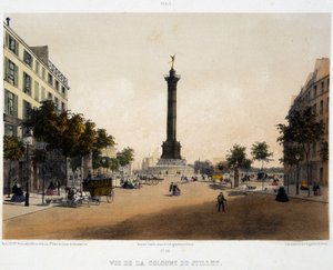 Uitzicht op de kolom van juli (Place de la Bastille) vanaf Boulevard Beaumarchais door Unknown artist