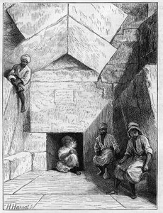 Zicht op de ingang van de piramide van Cheops in Gizeh, Egypte door Unknown artist