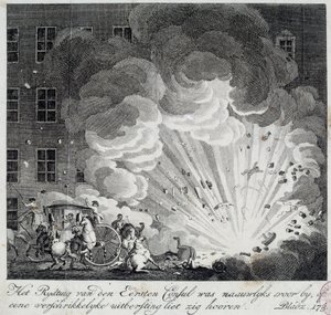 Uitzicht op de explosie van de helse machine van de rue Saint Nicaise in Parijs op de 3e nivose an IX door Unknown artist