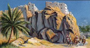 Gezicht op de vestingstad Al-Hadjaren (Alhadjaren), Jemen (Gezicht op Al Hadjaren, Jemen) 1930