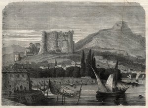 Uitzicht op de forten van La Spezia in Italië. Gravure in 
