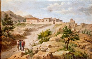 Uitzicht op het huis van de Italiaanse patriot en held van het Risorgimento Giuseppe Garibaldi (1807-1882) in Caprera (Sardinië) door Unknown artist