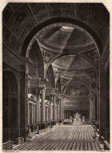 Uitzicht op het interieur van de Madeleinekerk in Parijs in 1843, kort na de opening voor aanbidding