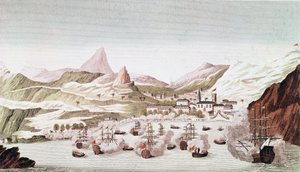 Uitzicht op het eiland Sint-Helena (gravure)