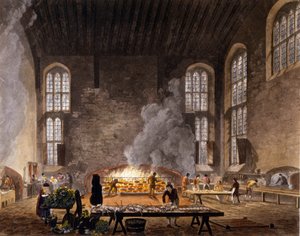 Zicht op de keukens van Christ Church, Oxford University. 1850