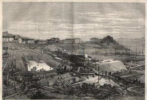 Zicht op de nieuwe dokken gebouwd door de Italiaanse regering in de haven van La Spezia. Gravure in 