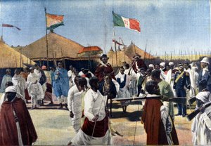 Bezoek van Menelik II (1844-1913, Koning van Ethiopië) aan de President van de Italiaanse Plenipotentiaire Ciccodicola