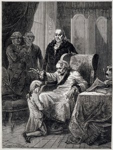 Voltaire die de kleinzoon van Franklin onderwijst - in 