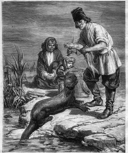 Reis van Alphonse Louis Pinart in Noord-Amerika en Alaska - jagen en vissen in Alaska - gravure in 