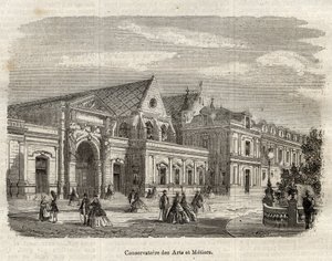 Zicht op het Conservatorium van Kunsten en Ambachten in Parijs - gravure in 