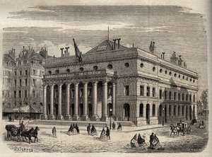 Zicht op het Theater van de Odeon in Parijs - in de 19e eeuw - gravure in 