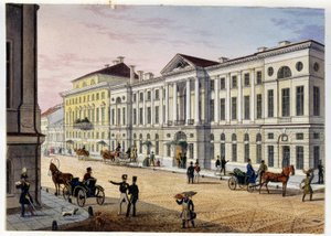 Buitenaanzicht van het Posthotel in Sint-Petersburg (Album van Marie Taglioni) door Unknown artist