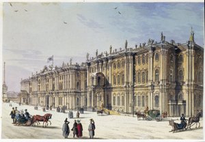 Buitenaanzicht van het Winterpaleis in Sint-Petersburg