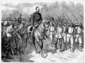 Oorlog in Egypte - De gezanten van Arabi Pasha rekruteren soldaten onder de stammen om tegen de Britten te vechten - Arabi Pasha (Orabi Pasha, Ahmed Urabi) (1841-1911), en zijn troepen in 1882