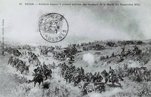 Oorlog van 1870: Beierse artillerie neemt positie in vanaf de hoogten van de Marfe in de Ardennen op 01/09/1870