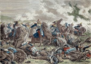 Oorlog van 1870: de slag bij Froeschwiller Woerth (of slag bij Reichshoffen) op 06/08/1870 die de overwinning van Duitsland zag - Gravure uit de 19e eeuw - Parijs, Musee de l