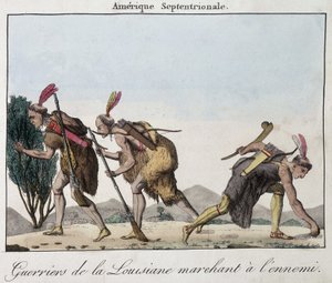 Krijgers van Louisiana in de voetsporen van de vijand - gravure door Unknown artist