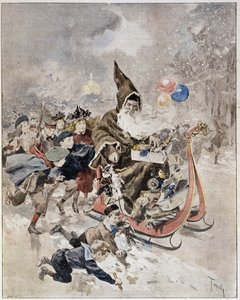 Aquarel die de Kerstman afbeeldt. 