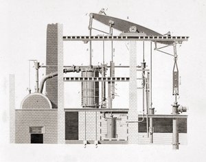 Watt stoommachine. Schema. 19e-eeuwse gravure door Unknown artist