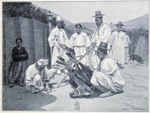 Manier om een paard te halen in Korea - gravure