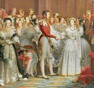 Huwelijk van koningin Victoria met prins Albert van Saksen Coburg Gotha in Saint James Palace in Londen op 10 februari 1840 (gravure) door Unknown artist
