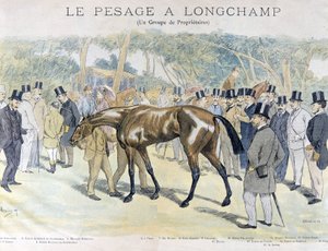 Wegen bij Longchamp en een groep paardeneigenaren door Unknown artist