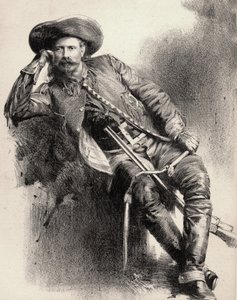 William Frederick Cody - Bekend als Buffalo Bill - Portret van Buffalo Bill (1846-1917), Kolonel William Cody - gravure naar poster door Unknown artist