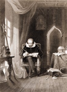 William Shakespeare (1564 - 1616) in zijn kantoor door Unknown artist