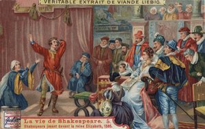 William Shakespeare speelt voor koningin Elizabeth I en aan haar hof door Unknown artist