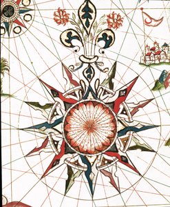 Windroos (detail van de portulan van Castellini) door Unknown artist