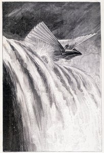 Gevleugeld voertuig dat een waterval oversteekt, ill. 