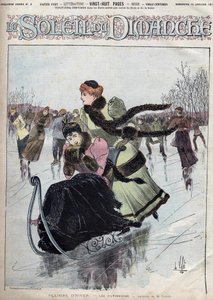 Winterpret. De schaatsers. Aquarel door Mr. Vallet voor de Sunday sun. 10 januari door Unknown artist