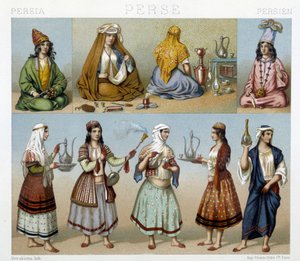 Vrouwen die thee bereiden en vrouwelijke kostuums in Perzië - in 