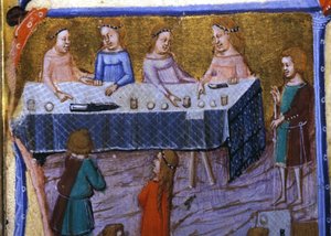 Banket van vrouwen. Miniatuur uit een 13e-eeuws manuscript door Unknown artist